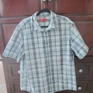 EASTERN MOUNTAIN SPORTS Men's Blue Striped Short Sleeve Shirt Size Large